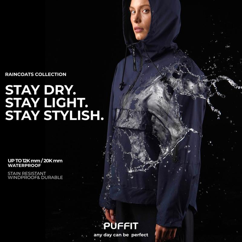 【Restocked】PUFFIT STM-TEX Waterproof Oversized Fall Hoodie Coat Warm Half Zip Rain Jacket with Adjustable Waist, Hood & Cuffs, Jacket Outerwear with Large Kangaroo Pocket Ladies Clothes for All Seasons Daily Wear #FallFreshness,Shell Jacket,Ski Jacket