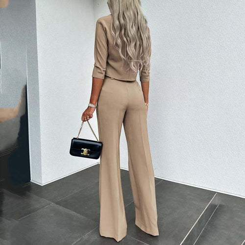 Hilda I Elegantes Set aus Cropped-Top und High-Waist-Hose mit weitem Bein